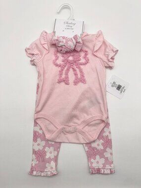 Sterling Baby Girls 9M 3pc Bow/Floral Outfit Set
